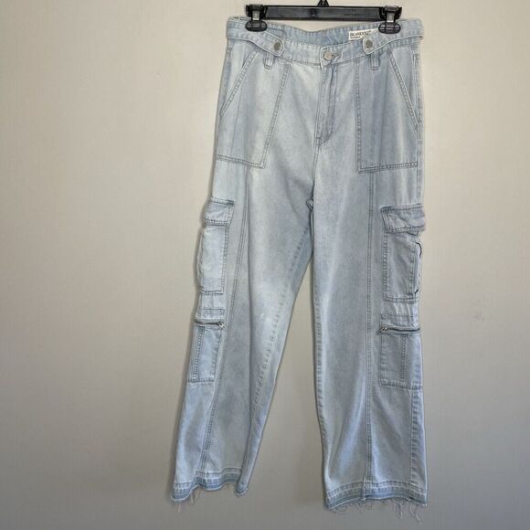 BLANKNYC Call My Name Jeans Women 28 Slouchy Cargo Raw Hem Light Wash Franklin - Picture 2 of 16